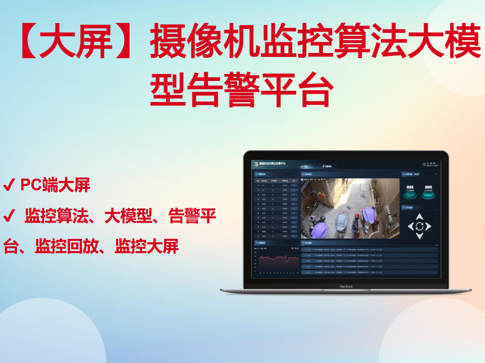 【大屏】摄像机监控算法大模型告警平台